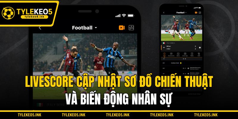 Livescore cập nhật sơ đồ chiến thuật và biến động nhân sự